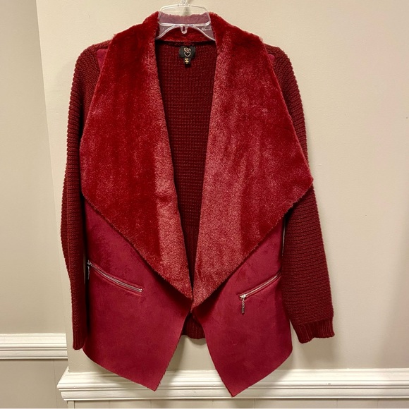 12th Heart Jackets & Blazers - 12th Heart ❤️ Sz S Dark Red Faux Fur & Sweater Style Jacket Very Chic